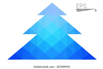 Blue low polygon style christmas tree vector illustration consisting of triangles . Abstract triangular polygonal origami or crystal design of New Years celebration. Isolated on white background.