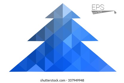Blue low polygon style christmas tree vector illustration consisting of triangles . Abstract triangular polygonal origami or crystal design of New Years celebration. Isolated on white background.