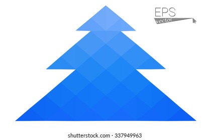 Blue low polygon style christmas tree vector illustration consisting of triangles . Abstract triangular polygonal origami or crystal design of New Years celebration. Isolated on white background.