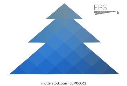 Blue low polygon style christmas tree vector illustration consisting of triangles . Abstract triangular polygonal origami or crystal design of New Years celebration. Isolated on white background.