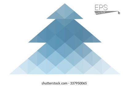 Blue low polygon style christmas tree vector illustration consisting of triangles . Abstract triangular polygonal origami or crystal design of New Years celebration. Isolated on white background.