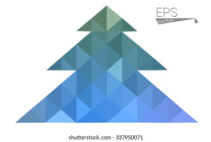 Blue low polygon style christmas tree vector illustration consisting of triangles . Abstract triangular polygonal origami or crystal design of New Years celebration. Isolated on white background.