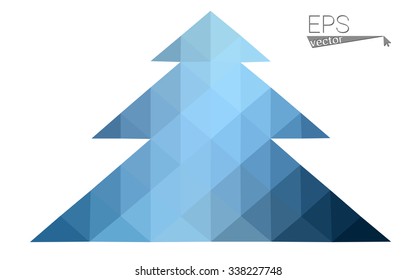 Blue low polygon style christmas tree vector illustration consisting of triangles . Abstract triangular polygonal origami or crystal design of New Years celebration. Isolated on white background.