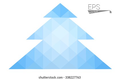 Blue low polygon style christmas tree vector illustration consisting of triangles . Abstract triangular polygonal origami or crystal design of New Years celebration. Isolated on white background.