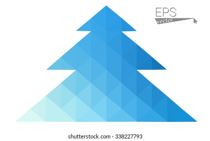 Blue low polygon style christmas tree vector illustration consisting of triangles . Abstract triangular polygonal origami or crystal design of New Years celebration. Isolated on white background.