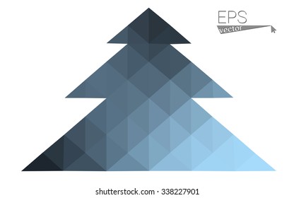 Blue low polygon style christmas tree vector illustration consisting of triangles . Abstract triangular polygonal origami or crystal design of New Years celebration. Isolated on white background.