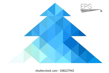 Blue low polygon style christmas tree vector illustration consisting of triangles . Abstract triangular polygonal origami or crystal design of New Years celebration. Isolated on white background.