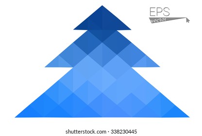 Blue low polygon style christmas tree vector illustration consisting of triangles . Abstract triangular polygonal origami or crystal design of New Years celebration. Isolated on white background.