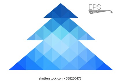 Blue low polygon style christmas tree vector illustration consisting of triangles . Abstract triangular polygonal origami or crystal design of New Years celebration. Isolated on white background.