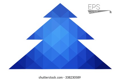 Blue low polygon style christmas tree vector illustration consisting of triangles . Abstract triangular polygonal origami or crystal design of New Years celebration. Isolated on white background.