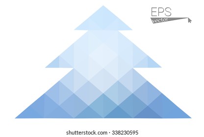 Blue low polygon style christmas tree vector illustration consisting of triangles . Abstract triangular polygonal origami or crystal design of New Years celebration. Isolated on white background.