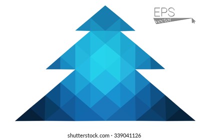 Blue low polygon style christmas tree vector illustration consisting of triangles . Abstract triangular polygonal origami or crystal design of New Years celebration. Isolated on white background.