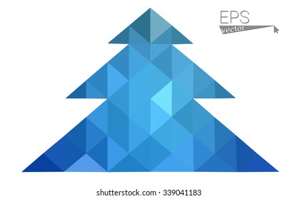 Blue low polygon style christmas tree vector illustration consisting of triangles . Abstract triangular polygonal origami or crystal design of New Years celebration. Isolated on white background.