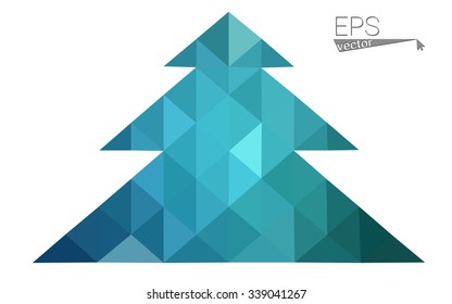 Blue low polygon style christmas tree vector illustration consisting of triangles . Abstract triangular polygonal origami or crystal design of New Years celebration. Isolated on white background.
