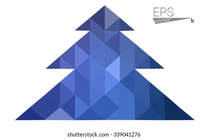 Blue low polygon style christmas tree vector illustration consisting of triangles . Abstract triangular polygonal origami or crystal design of New Years celebration. Isolated on white background.