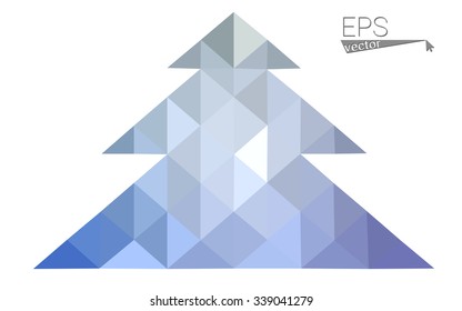 Blue low polygon style christmas tree vector illustration consisting of triangles . Abstract triangular polygonal origami or crystal design of New Years celebration. Isolated on white background.