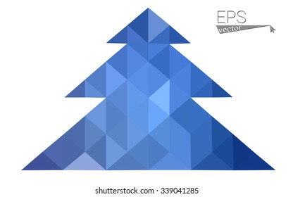 Blue low polygon style christmas tree vector illustration consisting of triangles . Abstract triangular polygonal origami or crystal design of New Years celebration. Isolated on white background.