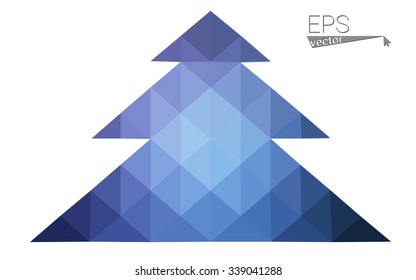 Blue low polygon style christmas tree vector illustration consisting of triangles . Abstract triangular polygonal origami or crystal design of New Years celebration. Isolated on white background.