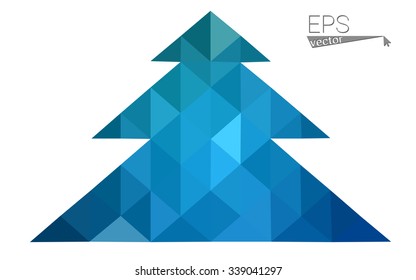 Blue low polygon style christmas tree vector illustration consisting of triangles . Abstract triangular polygonal origami or crystal design of New Years celebration. Isolated on white background.