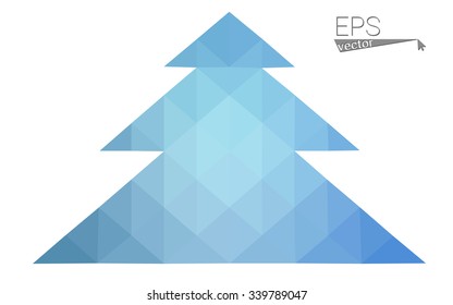 Blue low polygon style christmas tree vector illustration consisting of triangles . Abstract triangular polygonal origami or crystal design of New Years celebration. Isolated on white background.