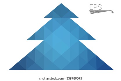 Blue low polygon style christmas tree vector illustration consisting of triangles . Abstract triangular polygonal origami or crystal design of New Years celebration. Isolated on white background.