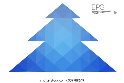 Blue low polygon style christmas tree vector illustration consisting of triangles . Abstract triangular polygonal origami or crystal design of New Years celebration. Isolated on white background.