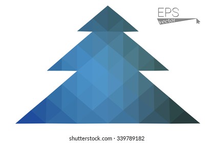 Blue low polygon style christmas tree vector illustration consisting of triangles . Abstract triangular polygonal origami or crystal design of New Years celebration. Isolated on white background.
