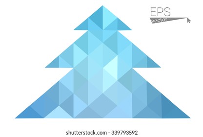 Blue low polygon style christmas tree vector illustration consisting of triangles . Abstract triangular polygonal origami or crystal design of New Years celebration. Isolated on white background.