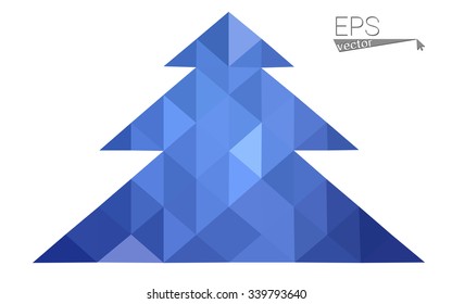 Blue low polygon style christmas tree vector illustration consisting of triangles . Abstract triangular polygonal origami or crystal design of New Years celebration. Isolated on white background.
