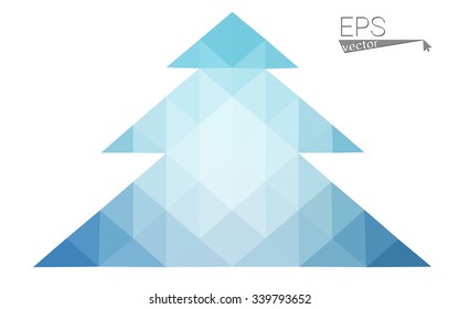 Blue low polygon style christmas tree vector illustration consisting of triangles . Abstract triangular polygonal origami or crystal design of New Years celebration. Isolated on white background.