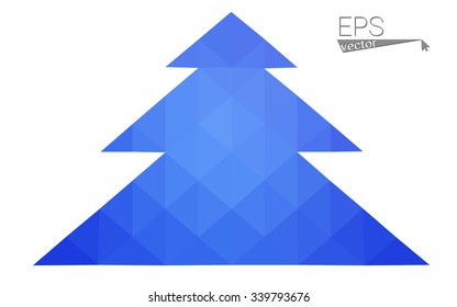 Blue low polygon style christmas tree vector illustration consisting of triangles . Abstract triangular polygonal origami or crystal design of New Years celebration. Isolated on white background.
