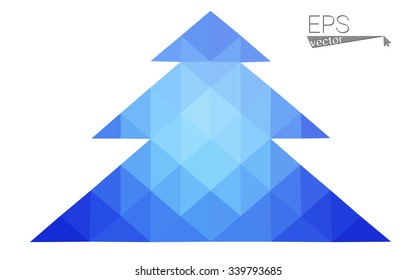 Blue low polygon style christmas tree vector illustration consisting of triangles . Abstract triangular polygonal origami or crystal design of New Years celebration. Isolated on white background.