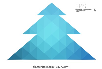 Blue low polygon style christmas tree vector illustration consisting of triangles . Abstract triangular polygonal origami or crystal design of New Years celebration. Isolated on white background.