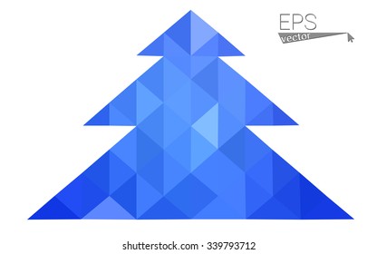 Blue low polygon style christmas tree vector illustration consisting of triangles . Abstract triangular polygonal origami or crystal design of New Years celebration. Isolated on white background.