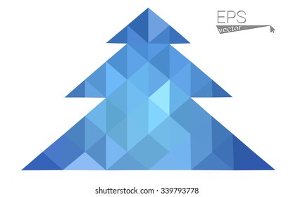 Blue low polygon style christmas tree vector illustration consisting of triangles . Abstract triangular polygonal origami or crystal design of New Years celebration. Isolated on white background.