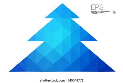 Blue low polygon style christmas tree vector illustration consisting of triangles . Abstract triangular polygonal origami or crystal design of New Years celebration. Isolated on white background.