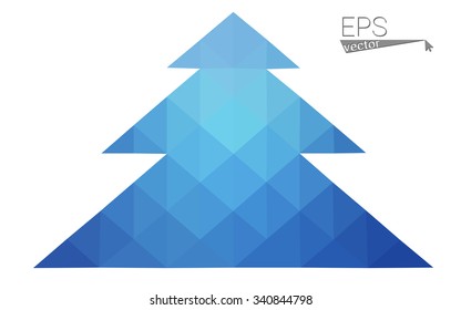 Blue low polygon style christmas tree vector illustration consisting of triangles . Abstract triangular polygonal origami or crystal design of New Years celebration. Isolated on white background.