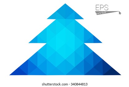 Blue low polygon style christmas tree vector illustration consisting of triangles . Abstract triangular polygonal origami or crystal design of New Years celebration. Isolated on white background.