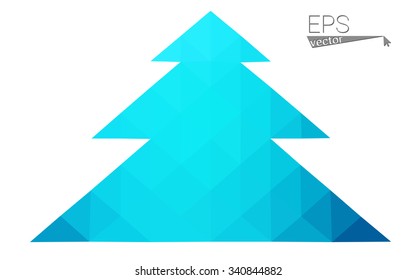 Blue low polygon style christmas tree vector illustration consisting of triangles . Abstract triangular polygonal origami or crystal design of New Years celebration. Isolated on white background.