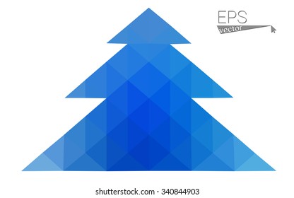 Blue low polygon style christmas tree vector illustration consisting of triangles . Abstract triangular polygonal origami or crystal design of New Years celebration. Isolated on white background.