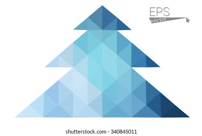 Blue low polygon style christmas tree vector illustration consisting of triangles . Abstract triangular polygonal origami or crystal design of New Years celebration. Isolated on white background.