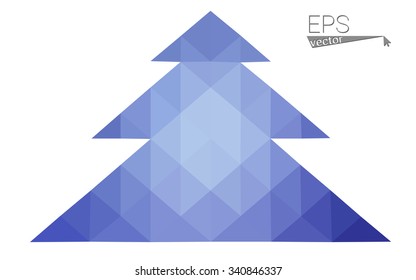 Blue low polygon style christmas tree vector illustration consisting of triangles . Abstract triangular polygonal origami or crystal design of New Years celebration. Isolated on white background.