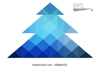 Blue low polygon style christmas tree vector illustration consisting of triangles . Abstract triangular polygonal origami or crystal design of New Years celebration. Isolated on white background.