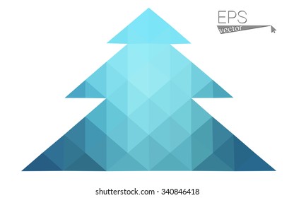 Blue low polygon style christmas tree vector illustration consisting of triangles . Abstract triangular polygonal origami or crystal design of New Years celebration. Isolated on white background.