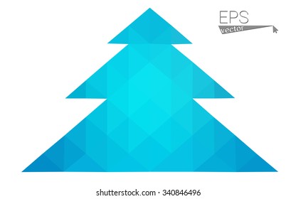 Blue low polygon style christmas tree vector illustration consisting of triangles . Abstract triangular polygonal origami or crystal design of New Years celebration. Isolated on white background.