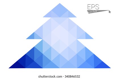 Blue low polygon style christmas tree vector illustration consisting of triangles . Abstract triangular polygonal origami or crystal design of New Years celebration. Isolated on white background.