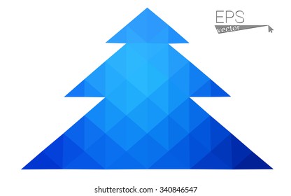 Blue low polygon style christmas tree vector illustration consisting of triangles . Abstract triangular polygonal origami or crystal design of New Years celebration. Isolated on white background.
