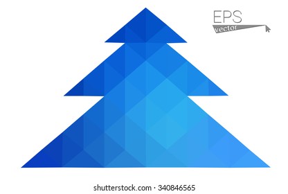Blue low polygon style christmas tree vector illustration consisting of triangles . Abstract triangular polygonal origami or crystal design of New Years celebration. Isolated on white background.
