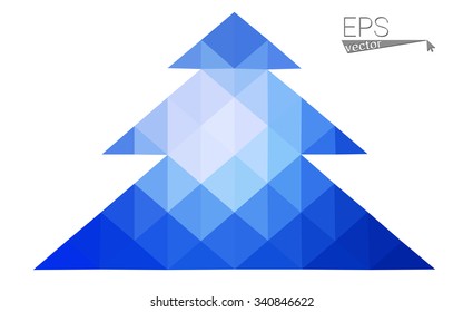 Blue low polygon style christmas tree vector illustration consisting of triangles . Abstract triangular polygonal origami or crystal design of New Years celebration. Isolated on white background.