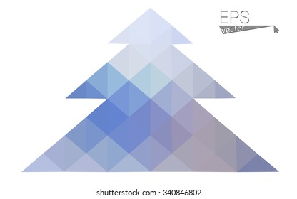 Blue low polygon style christmas tree vector illustration consisting of triangles . Abstract triangular polygonal origami or crystal design of New Years celebration. Isolated on white background.